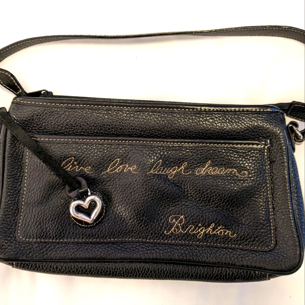 Brighton “Live Love Laugh Dream” Leather Shoulder Bag – Black – Style C207049